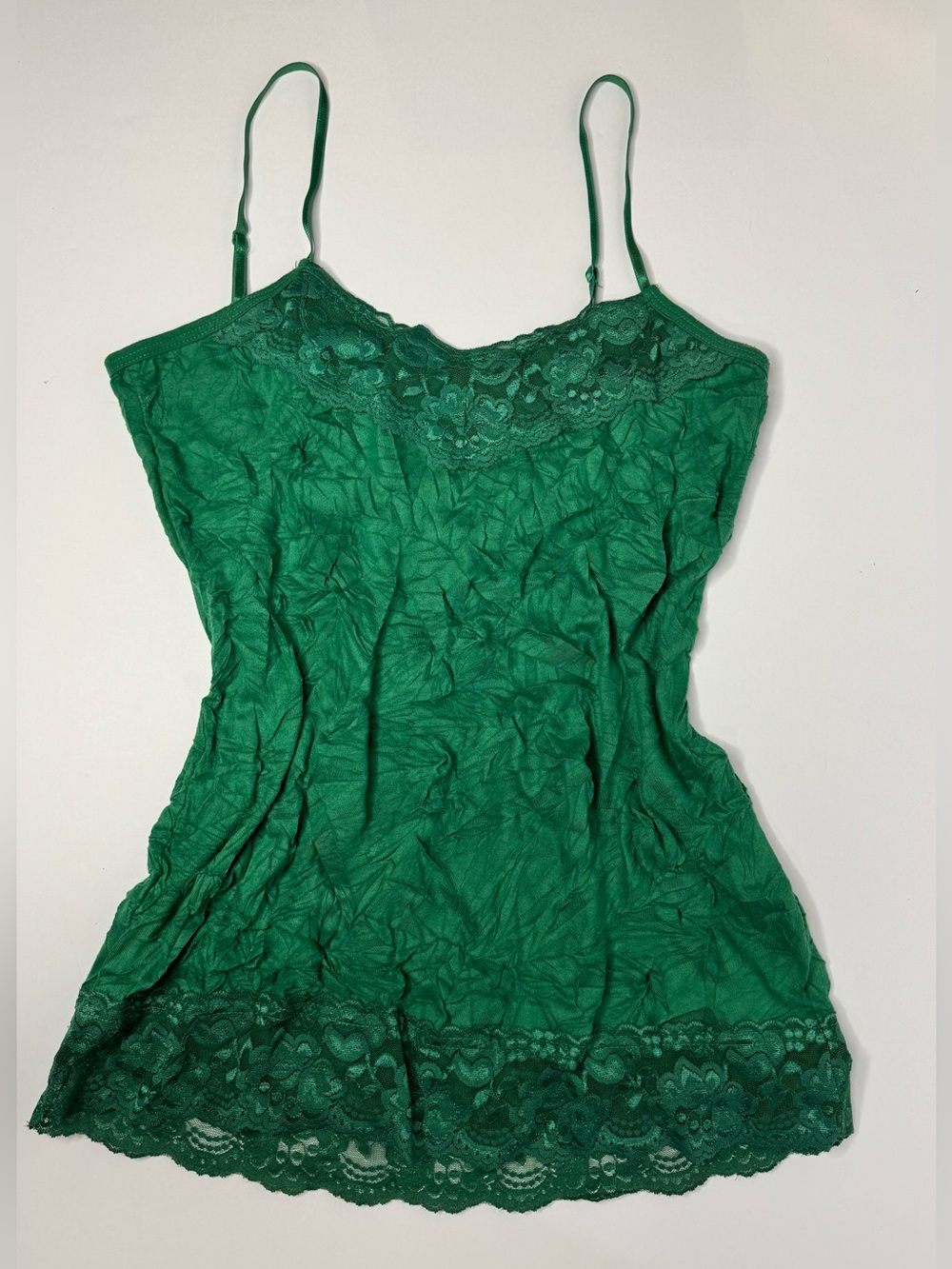 Maurices Y2K Green Lace Trim Tank Top Womens Medium Cami Lingerie Style